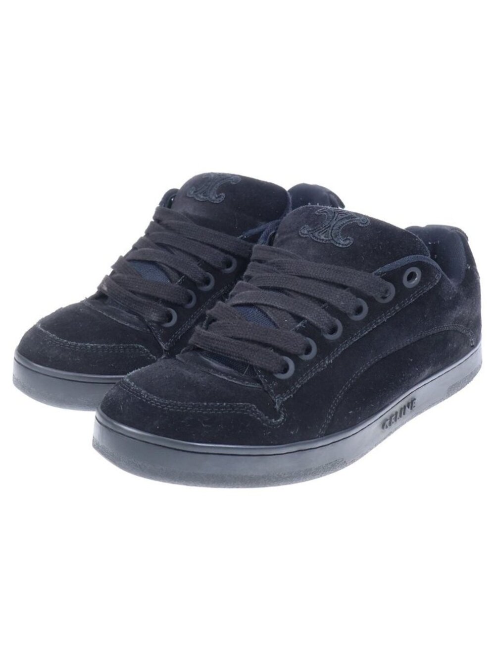Celine Triomphe Huntington Suede Lace Up Low Cut Sneakers Black - Picture 2 of 6